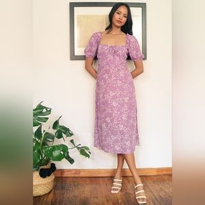 Faithfull the Brand women's Bette  lavender floral puff sleeve midi dress 8